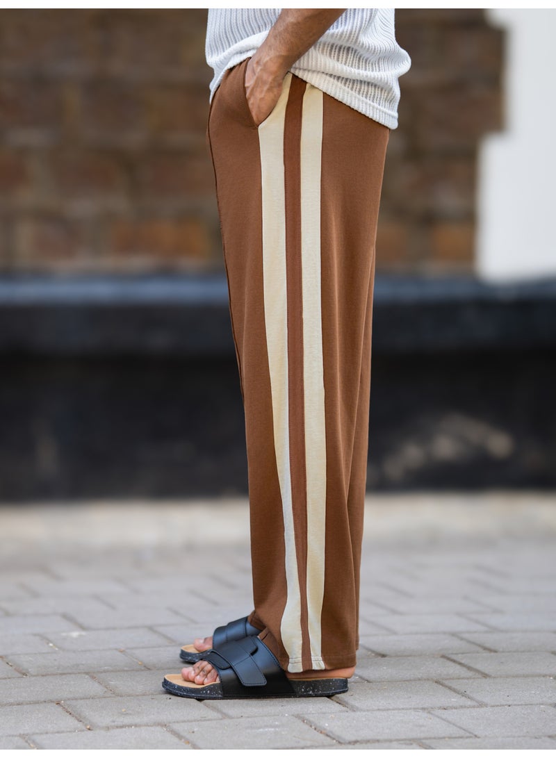 Maniac Maniac Mens Colorblock Brown and Half White Cotton Baggy Pant  - Image 3