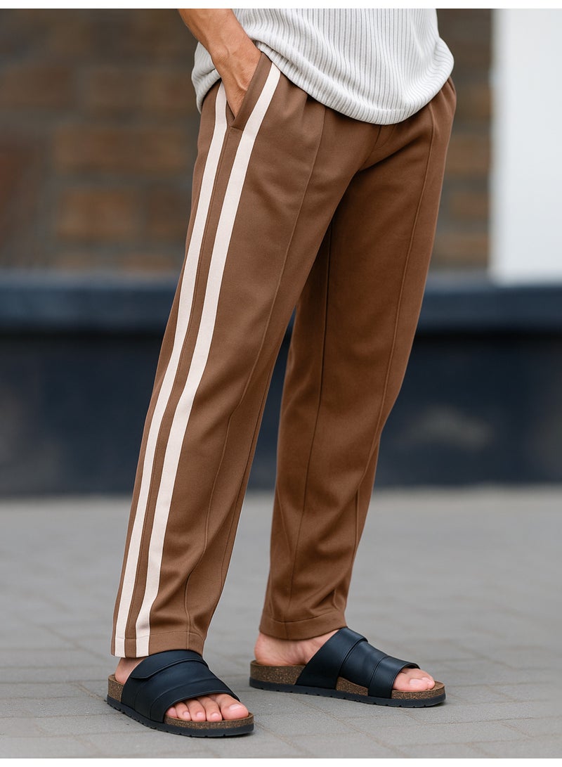 Maniac Maniac Mens Colorblock Brown and Half White Cotton Baggy Pant  - Image 1