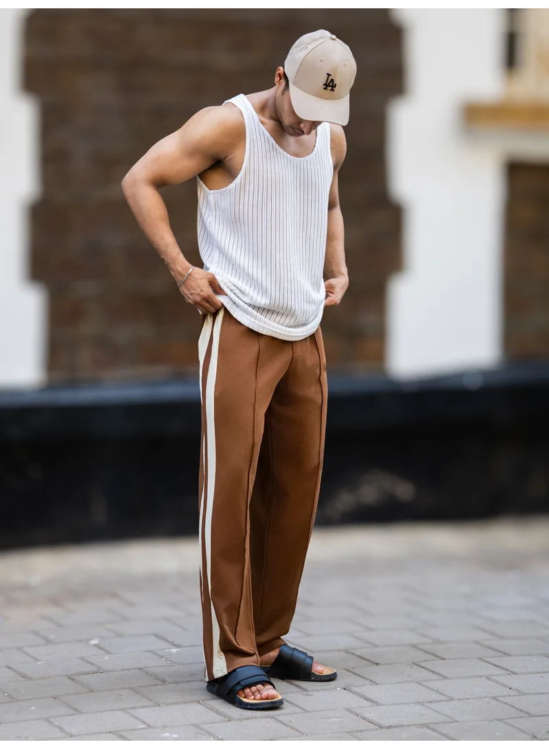 Maniac Maniac Mens Colorblock Brown and Half White Cotton Baggy Pant