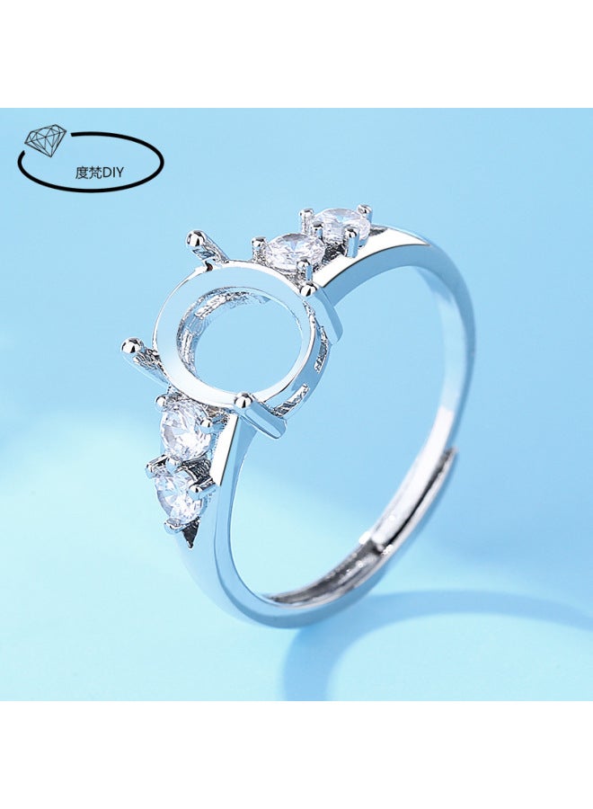 Simple Fashion Women's Ring Holder 925 Silver-plated Women's Ring Empty Holder Semi-finished Diy Oval Egg Surface Chinese Diamond Inlaid