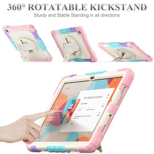 SEYMAC stock Case for Samsung Galaxy Tab A9+ Plus 11'', Full-Body Drop Protection Case with Screen Protector Pencil Holder [360° Rotating Hand Strap] &Stand, Yellowish+Pink - Image 5