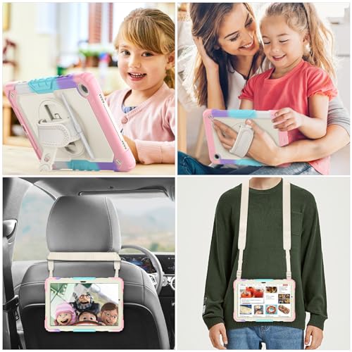 SEYMAC stock Case for Samsung Galaxy Tab A9+ Plus 11'', Full-Body Drop Protection Case with Screen Protector Pencil Holder [360° Rotating Hand Strap] &Stand, Yellowish+Pink - Image 2