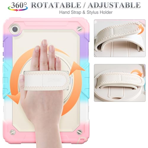 SEYMAC stock Case for Samsung Galaxy Tab A9+ Plus 11'', Full-Body Drop Protection Case with Screen Protector Pencil Holder [360° Rotating Hand Strap] &Stand, Yellowish+Pink - Image 3