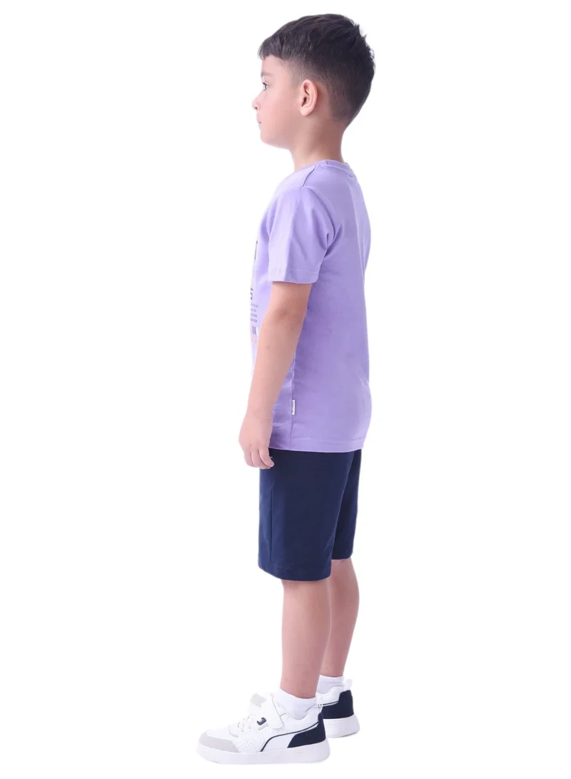 Victor And Jane  Boys' 2-Piece Set (2-8 Years) - T-Shirts and Shorts - Purple and Dark Blue (100% Cotton) for Men | Best Price UAE