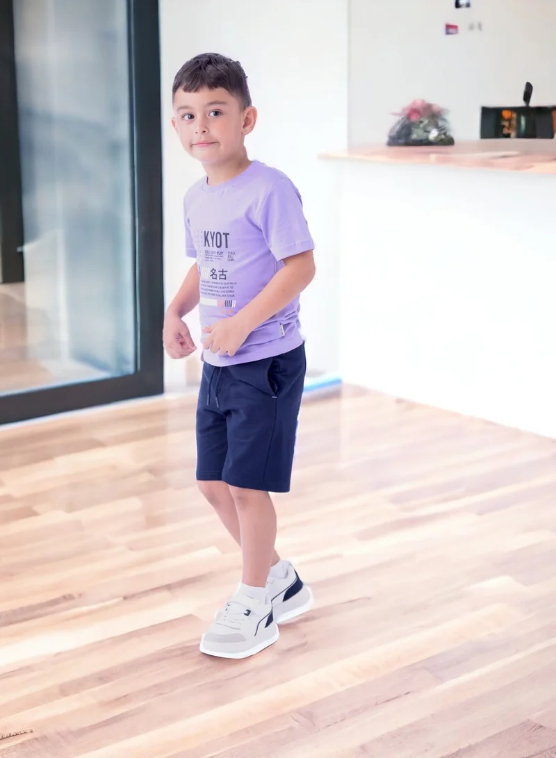Victor And Jane  Boys' 2-Piece Set (2-8 Years) - T-Shirts and Shorts - Purple and Dark Blue (100% Cotton) for Men | Best Price UAE