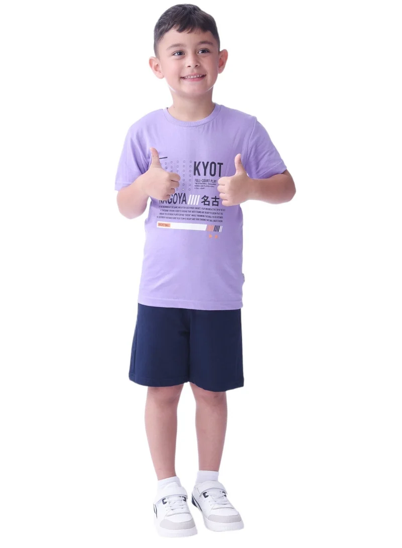 Victor And Jane  Boys' 2-Piece Set (2-8 Years) - T-Shirts and Shorts - Purple and Dark Blue (100% Cotton) for Men | Best Price UAE