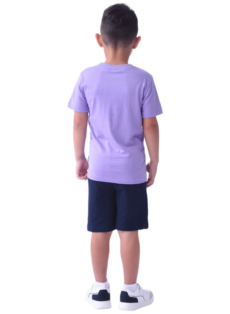 Victor And Jane  Boys' 2-Piece Set (2-8 Years) - T-Shirts and Shorts - Purple and Dark Blue (100% Cotton) for Men | Best Price UAE