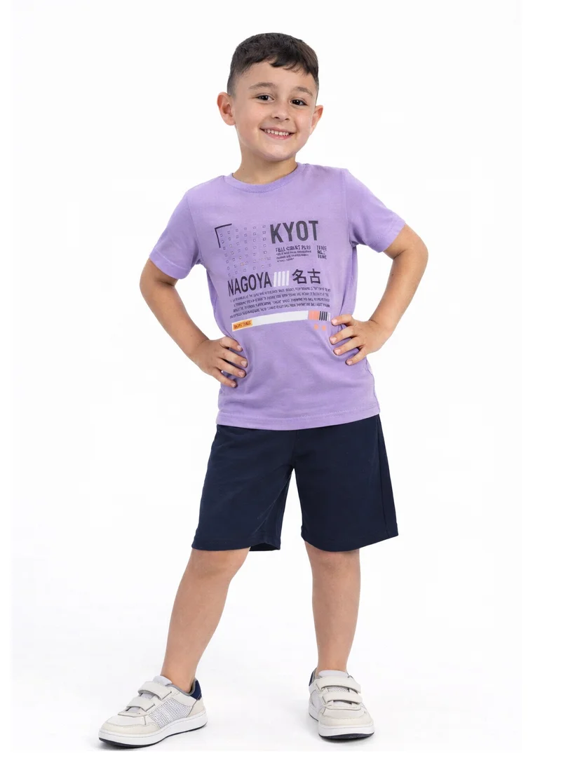 Boys' 2-Piece Set (2-8 Years) - T-Shirts and Shorts - Purple and Dark Blue (100% Cotton)