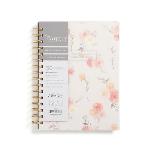 Blue Sky Life Note It 20252026 Academic Year Weekly and Monthly Planner July 2025 June 2026 5875 x 8625 Frosted Cover Laminated Tabs Wirebound Storage Pocket Hannah - Image 1