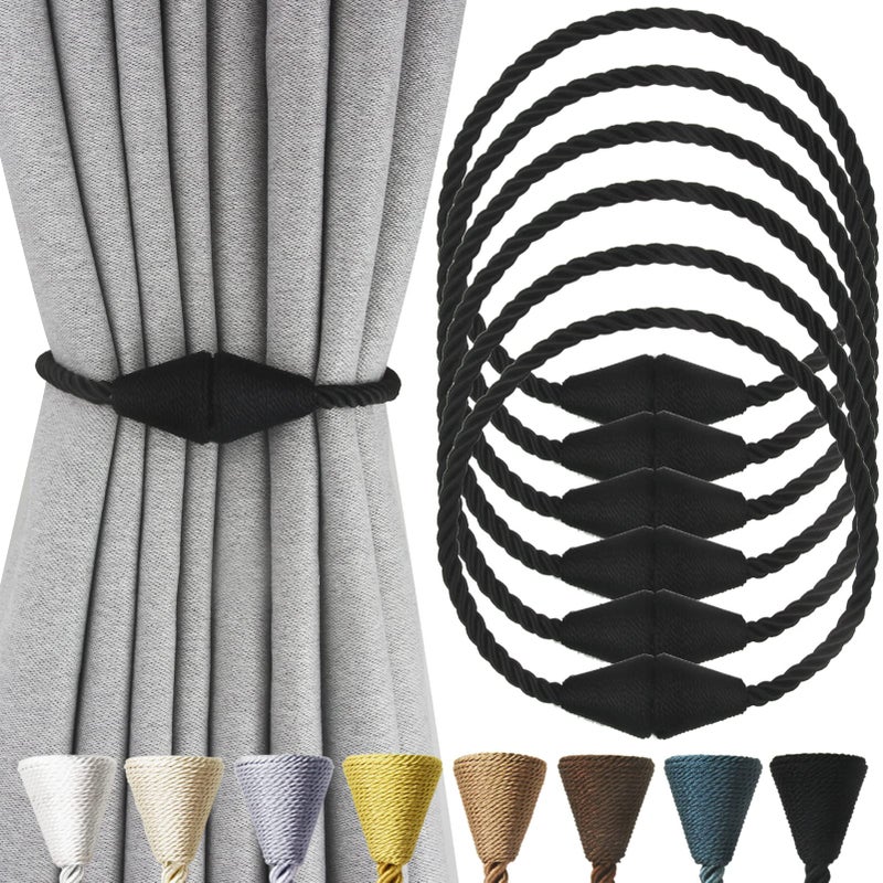 Nieffeiy 6 Pack Magnetic Curtain Tiebacks Rope Modern Handmade Curtain Tie Backs Decorative Drapes Weave Holdbacks For Window D - Image 1