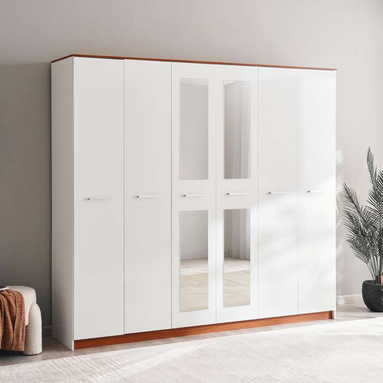 Pan Home خزانة ملابس صن رايز 6 أبواب - لمسة بيضاء - Image 1