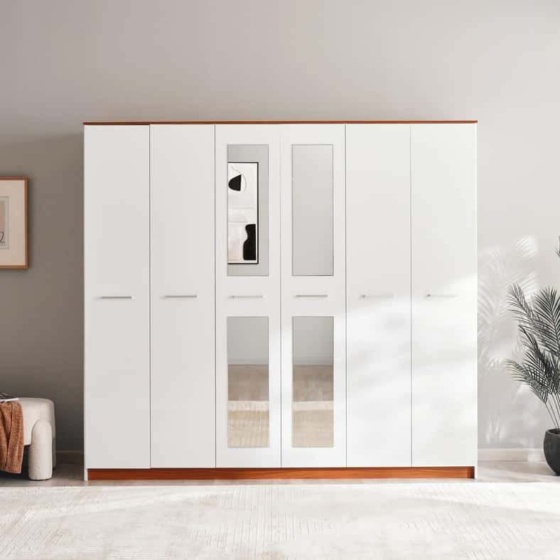 Pan Home خزانة ملابس صن رايز 6 أبواب - لمسة بيضاء - Image 3