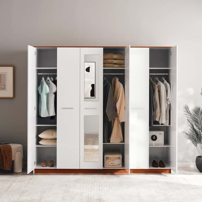 Pan Home خزانة ملابس صن رايز 6 أبواب - لمسة بيضاء - Image 4