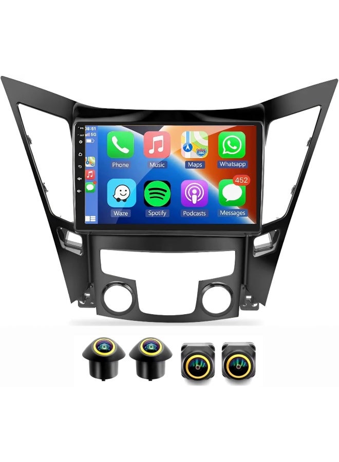 Vierex Fit Hyundai Sonata Car Stereo Sonata Android Screen 2010-2015 With Apple Carplay Android Auto Wireless WiFi DSP FM&AM BT AHD Camera Included (4+32GB 360D Cameras) - Image 1