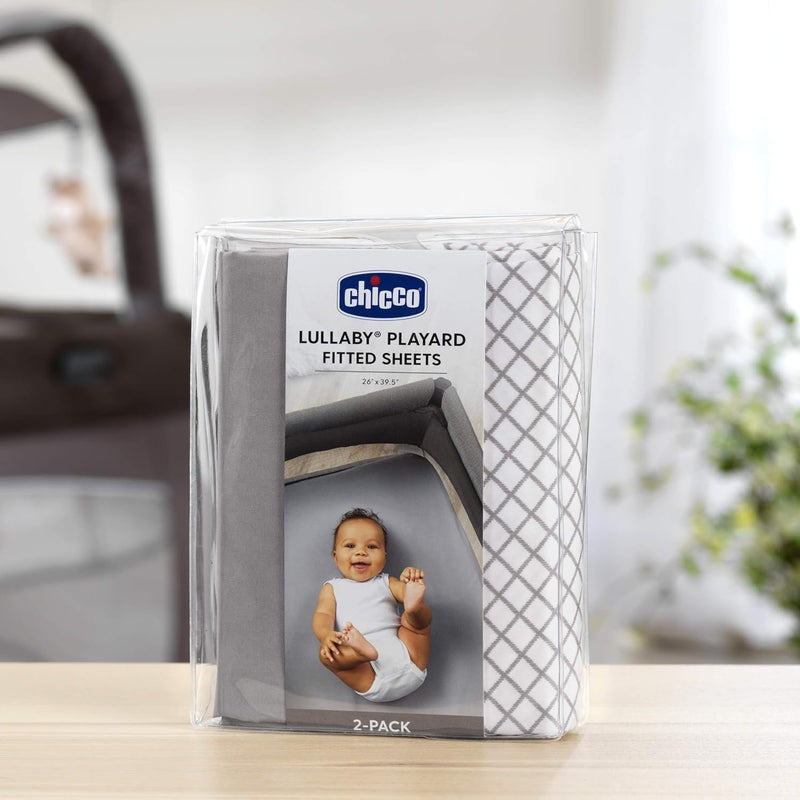 Chicco Lullaby Playard Sheets - Grey Diamond 2-Pack | Grey/White - Image 4