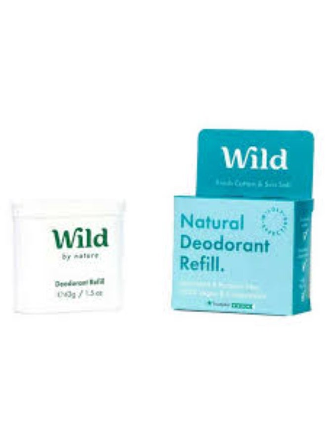 وايلد مزيل عرق طبيعي قابل لإعادة التعبئة مع عبوة قابلة لإعادة التعبئة من القطن المنعش وملح البحر 40 جرام - Image 2