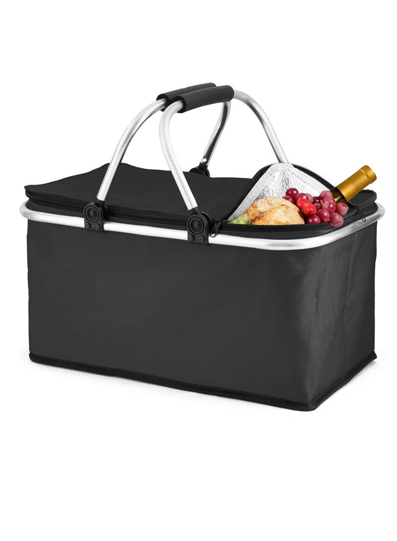 SISGL Family Outdoor Picnic Basket 20L Portable Collapsible Cooler Bag Handheld Large Capacity Insulated Basket Foldable Portable Car Storage Bag Grocery Bag Shopping Basket With Aluminium Handles For Shopping, Travel, Camping - Image 1