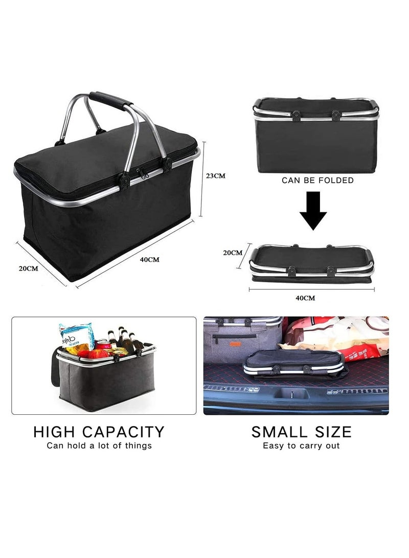 SISGL Family Outdoor Picnic Basket 20L Portable Collapsible Cooler Bag Handheld Large Capacity Insulated Basket Foldable Portable Car Storage Bag Grocery Bag Shopping Basket With Aluminium Handles For Shopping, Travel, Camping - Image 2