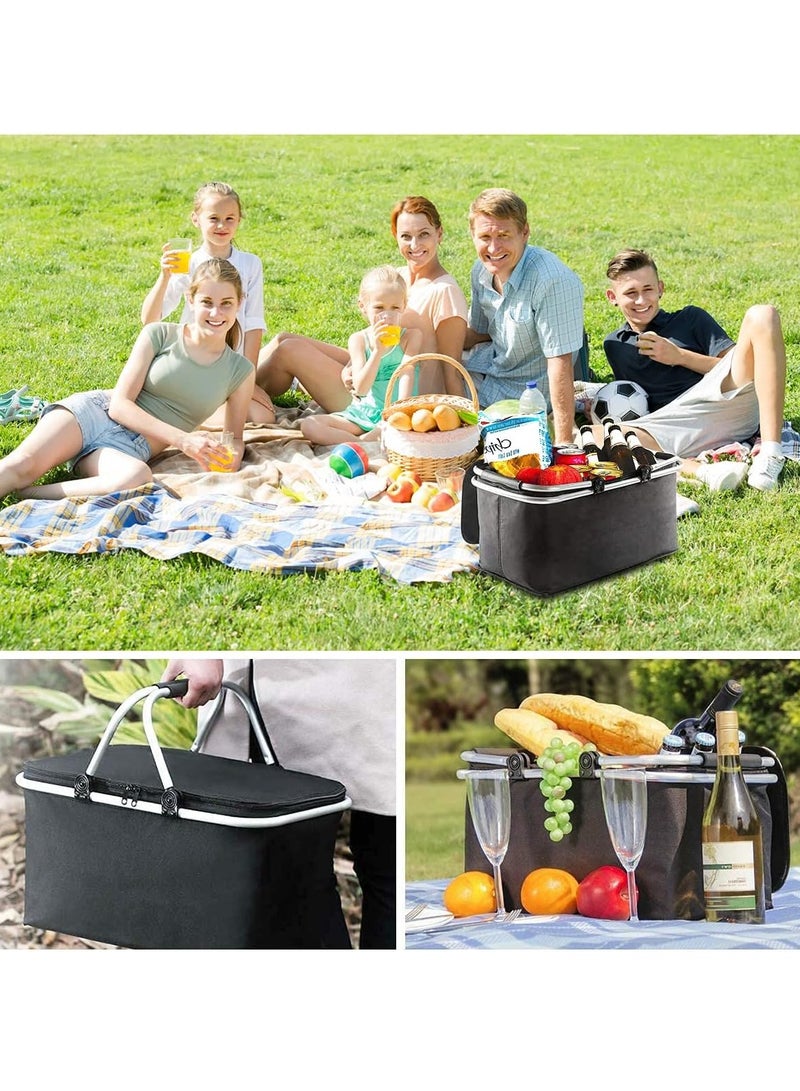 SISGL Family Outdoor Picnic Basket 20L Portable Collapsible Cooler Bag Handheld Large Capacity Insulated Basket Foldable Portable Car Storage Bag Grocery Bag Shopping Basket With Aluminium Handles For Shopping, Travel, Camping - Image 4