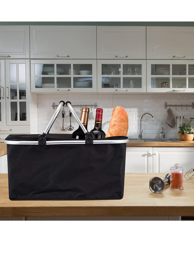 SISGL Family Outdoor Picnic Basket 20L Portable Collapsible Cooler Bag Handheld Large Capacity Insulated Basket Foldable Portable Car Storage Bag Grocery Bag Shopping Basket With Aluminium Handles For Shopping, Travel, Camping - Image 5
