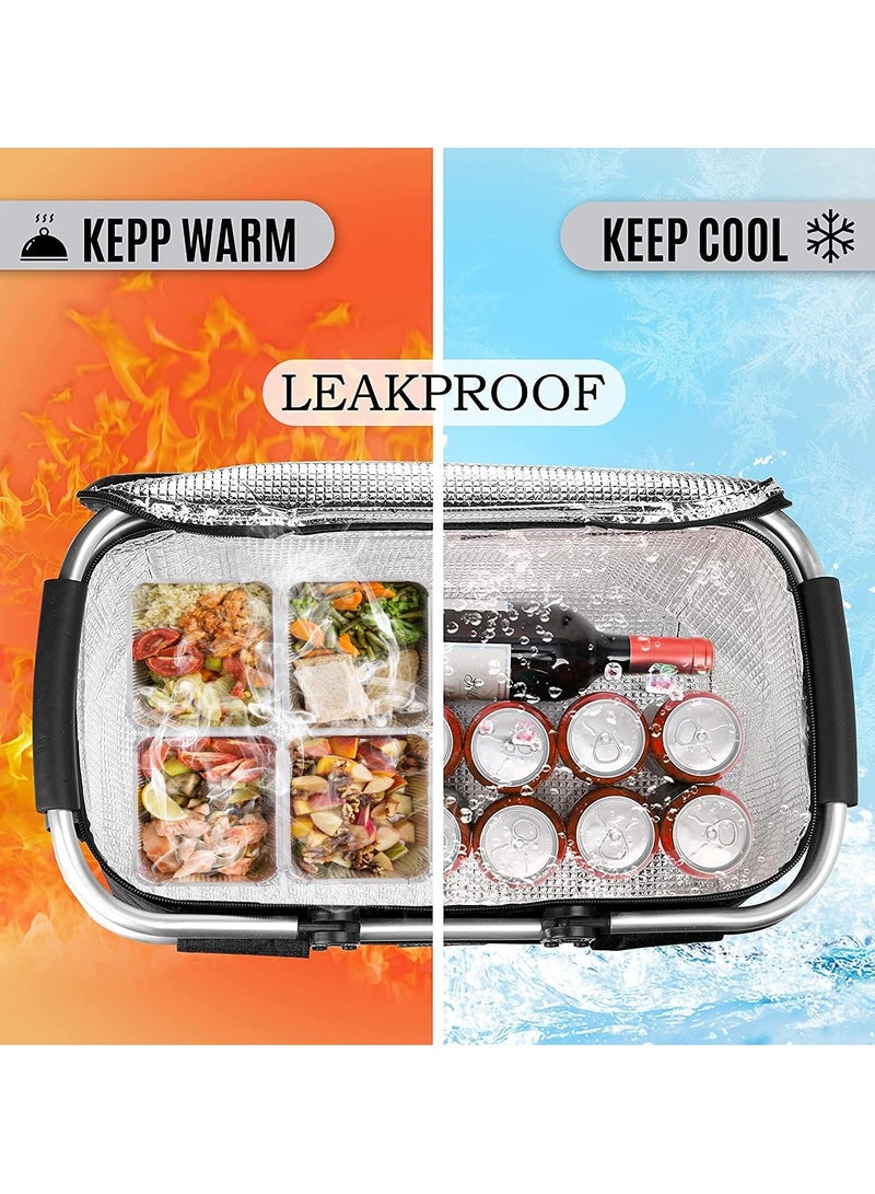 SISGL Family Outdoor Picnic Basket 20L Portable Collapsible Cooler Bag Handheld Large Capacity Insulated Basket Foldable Portable Car Storage Bag Grocery Bag Shopping Basket With Aluminium Handles For Shopping, Travel, Camping - Image 3