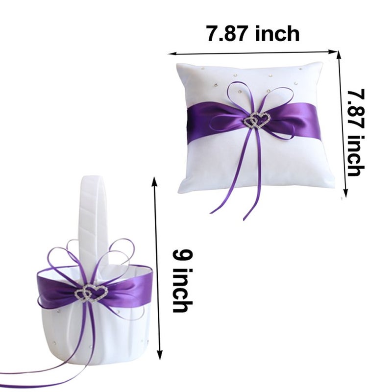 Bodosac Awtlife 2pcs Sets Flower Girl Basket and Ring Pillow Purple Wedding Decor - Image 2