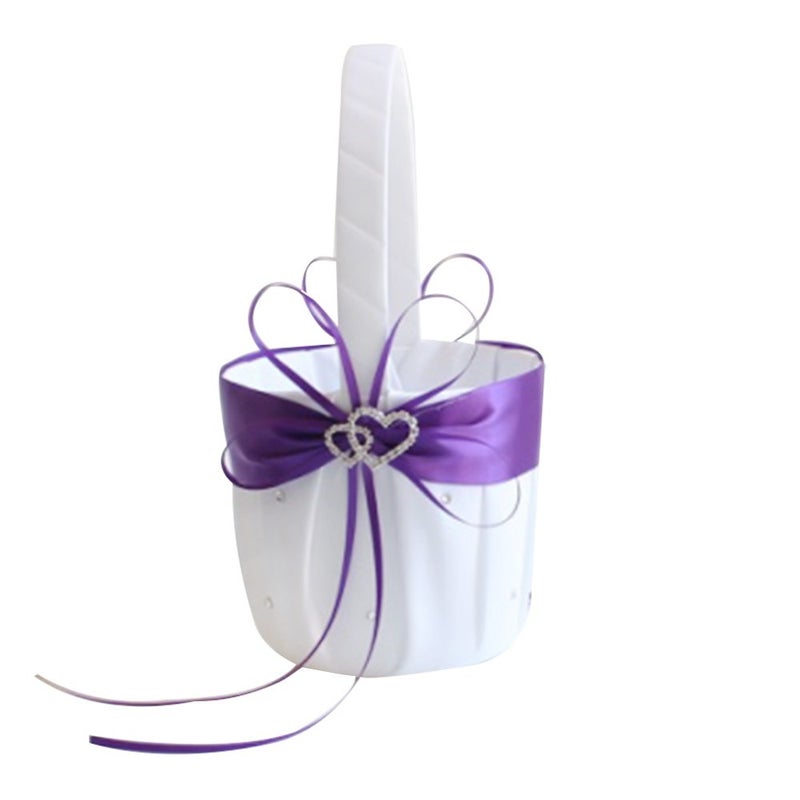Bodosac Awtlife 2pcs Sets Flower Girl Basket and Ring Pillow Purple Wedding Decor - Image 5