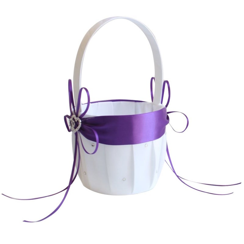 Bodosac Awtlife 2pcs Sets Flower Girl Basket and Ring Pillow Purple Wedding Decor - Image 4