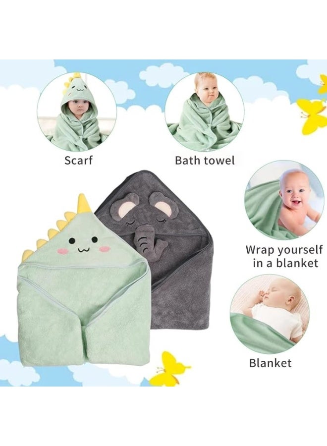 أجريون ​​2 حزمة منشفة استحمام أطفال برأس ميكروفايبر طبيعي ممتاز فائق النعومة فائق الامتصاص للأطفال، صغار، رضيع (فيل + ديناصور، 30 × 30 إنش، 400غ)​​ - Image 5