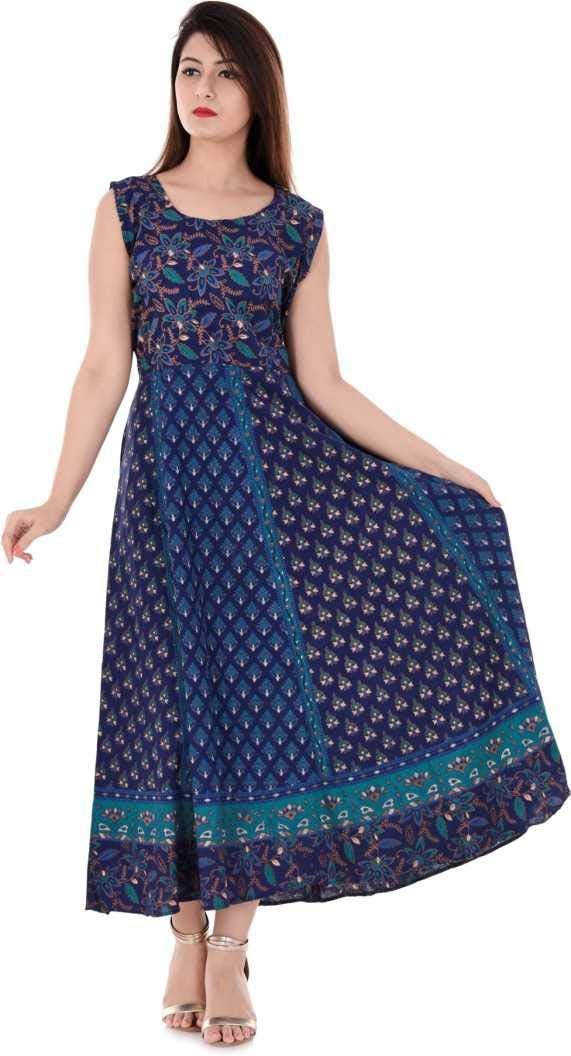 Monique Brand Present Women's 100% Cotton Jaipuri Print Long Midi Maxi Dress (Buty-NB__Free Size__) - Image 1