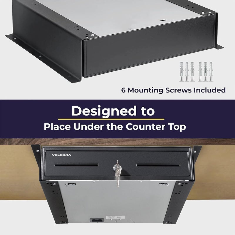 Volcora Manual Push Open Cash Register Drawer with Under Counter Mounting Metal Bracket - 16" Black Front Touch Panel Cash Drawer for POS, Partial Removable 5 Bill 8 Coin Tray, Key-Lock - Image 4