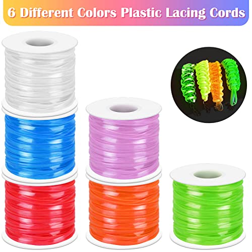 cridoz Lanyard String Kit, Cridoz 6Pack Glow in Dark Plastic Lacing Cord Gimp String Lanyard Weaving Kit for Boondoggle, Bracelets, Keychains, Crafts - Image 2