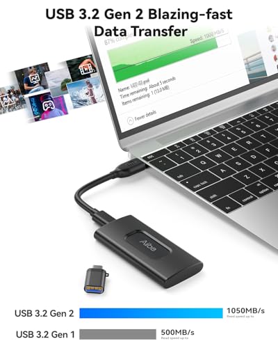 Aiibe 1TB External SSD USB C Portable SSD USB 32 Gen 2 Up to 1050MBs External Solid State Drive 1TB External Hard Drive for iPhone 171615 Laptop Black - Image 3