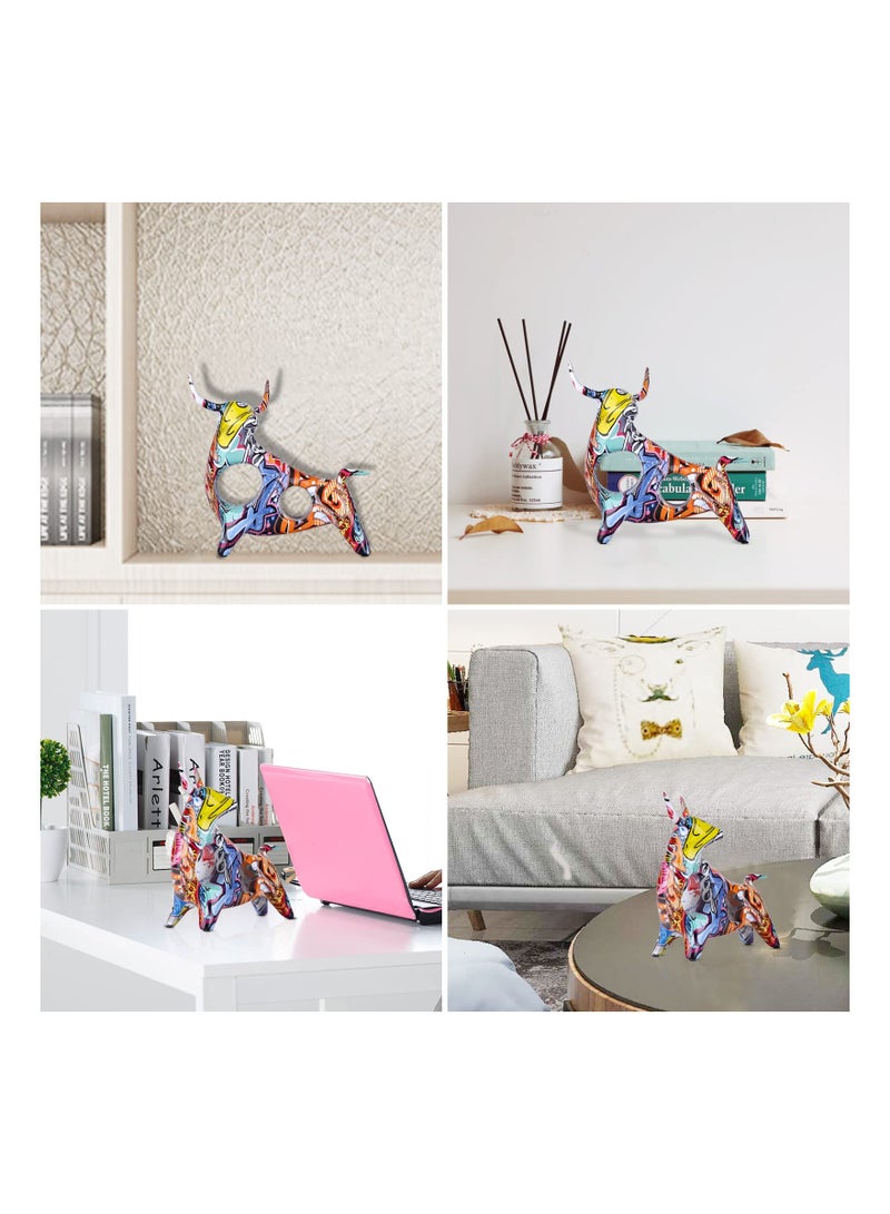 SYOSI Simple Creative Colorful Bull, Abstract Splash Color Artwork, Bullfighting Statue, Nordic Style, Abstract Hollow, Lucky Feng Shui Head Up Cow, Bow Head OX, Chinese Zodiac Statue Crafts (Look up-C) - Image 2