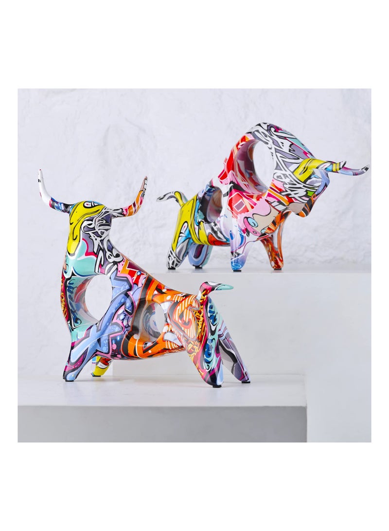 SYOSI Simple Creative Colorful Bull, Abstract Splash Color Artwork, Bullfighting Statue, Nordic Style, Abstract Hollow, Lucky Feng Shui Head Up Cow, Bow Head OX, Chinese Zodiac Statue Crafts (Look up-C) - Image 4