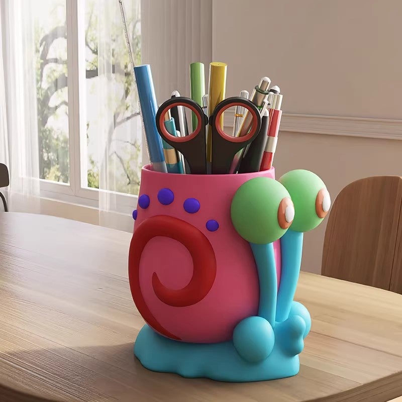 Creative Cute Snail Pen Holder Storage Box - Desk Organizer for Students, Large Capacity, Kids &  Girls