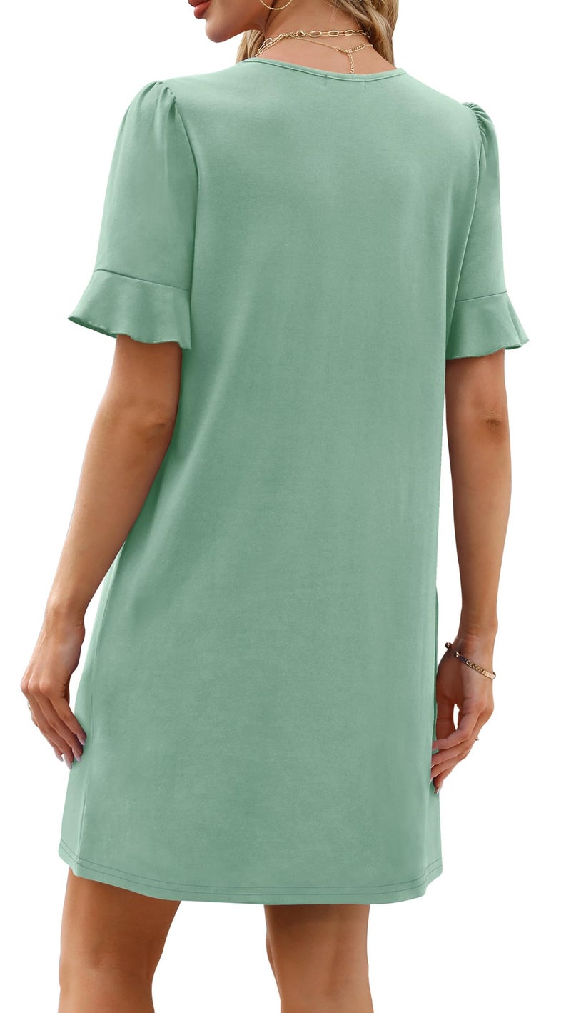 OFEEFAN Sage Green Dress Womens Easter Dress 2026 V Neck Dresses Flattering Ruffle Dresses for Women with Pockets L - Image 5
