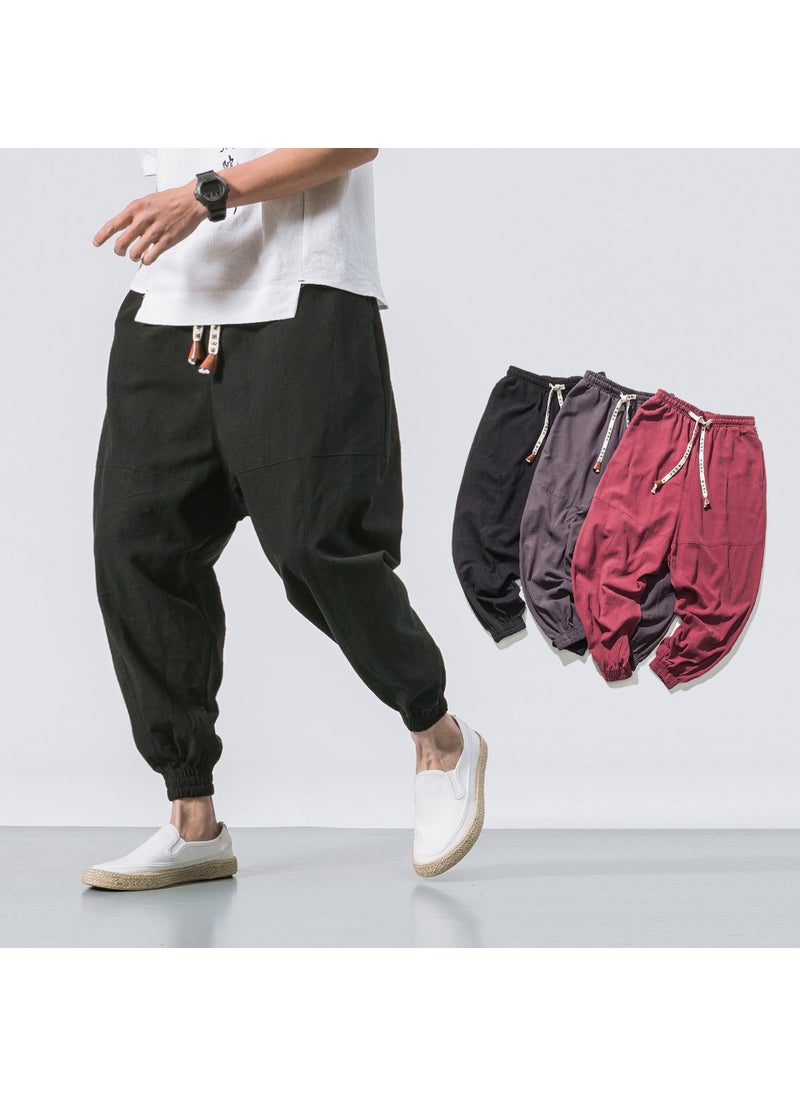 Generic - Mens Linen Pants Chinese Style Casual Trousers Black - Image 1
