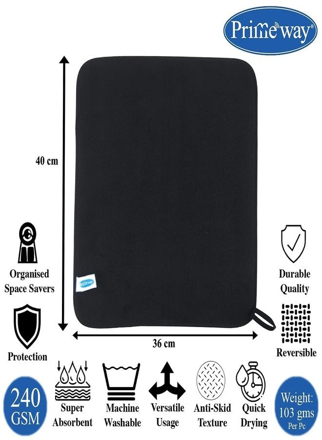Primeway® Polyester PU Foam Dish Drying Mat, 240 GSM, 40x36cm, Black, Pack of 3 - Image 2
