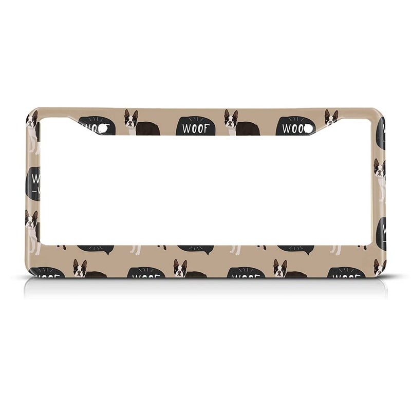 Beabes Dog Boston Terrier Pattern License Plate Frame Woof Animal Car Frames  License Plates Holder  French Puppy License Plate Aluminum Metal Frames for Women Men Auto Decoration - Image 1