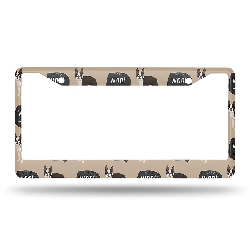 Beabes Dog Boston Terrier Pattern License Plate Frame Woof Animal Car Frames  License Plates Holder  French Puppy License Plate Aluminum Metal Frames for Women Men Auto Decoration - Image 2