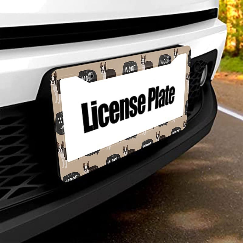 Beabes Dog Boston Terrier Pattern License Plate Frame Woof Animal Car Frames  License Plates Holder  French Puppy License Plate Aluminum Metal Frames for Women Men Auto Decoration - Image 5