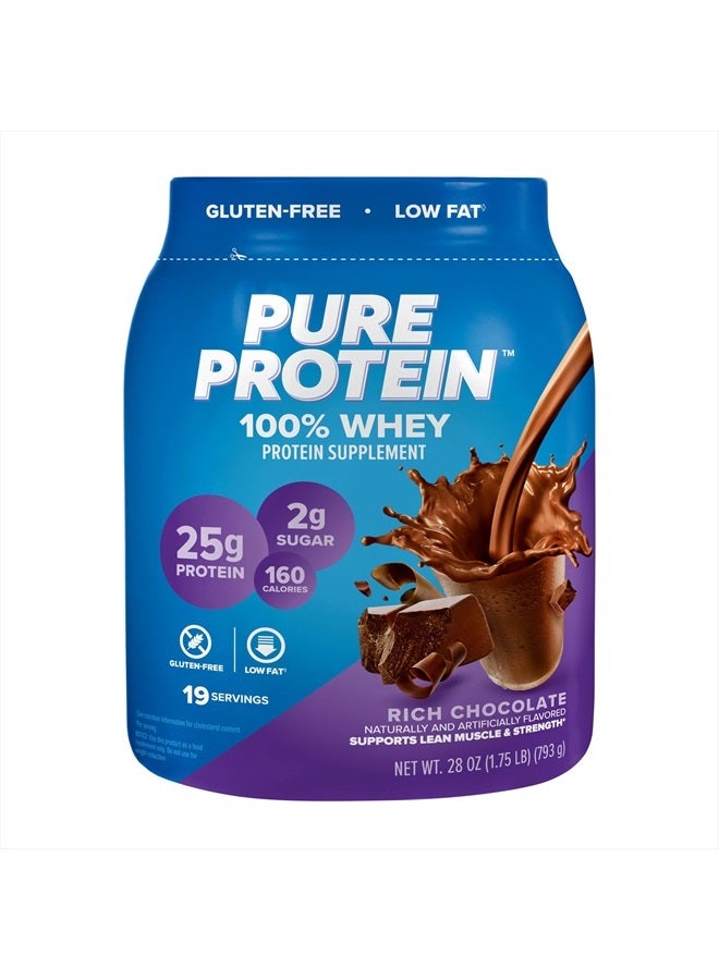 Pure Protein مسحوق بروتين مصل اللبن 100%، شوكولاتة غنية، 25 جرام بروتين، 1.75 رطل (قد يختلف التعبئة) - Image 1
