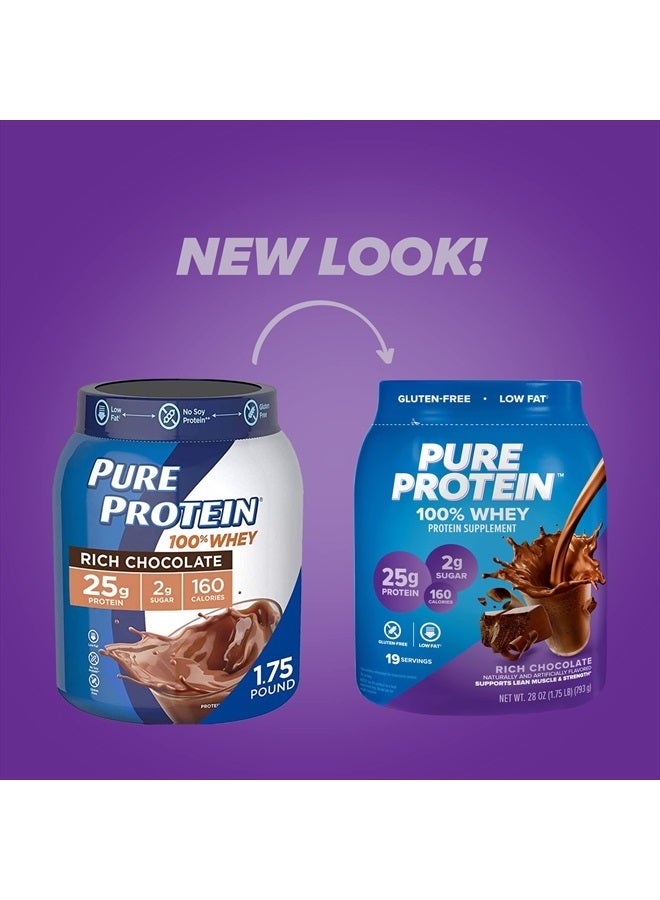 Pure Protein مسحوق بروتين مصل اللبن 100%، شوكولاتة غنية، 25 جرام بروتين، 1.75 رطل (قد يختلف التعبئة) - Image 2