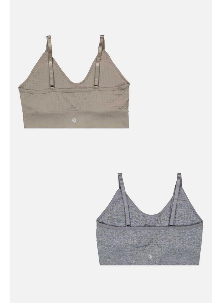 Layer 8 - Women 2 Pieces Lightly Padded Heather Bra Set, Grey - Image 1