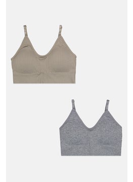 Women 2 Pieces Lightly Padded Heather Bra Set, Grey