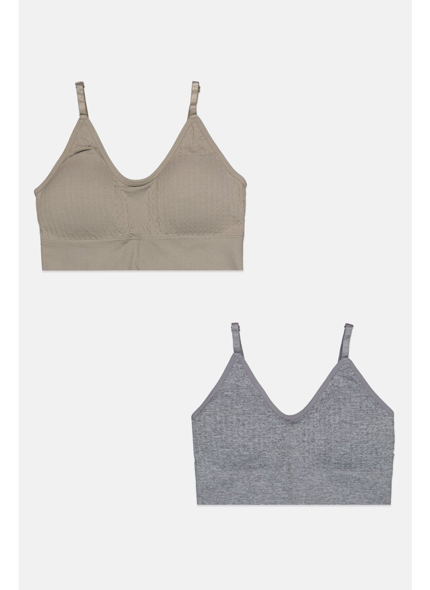 Layer 8 - Women 2 Pieces Lightly Padded Heather Bra Set, Grey - Image 1