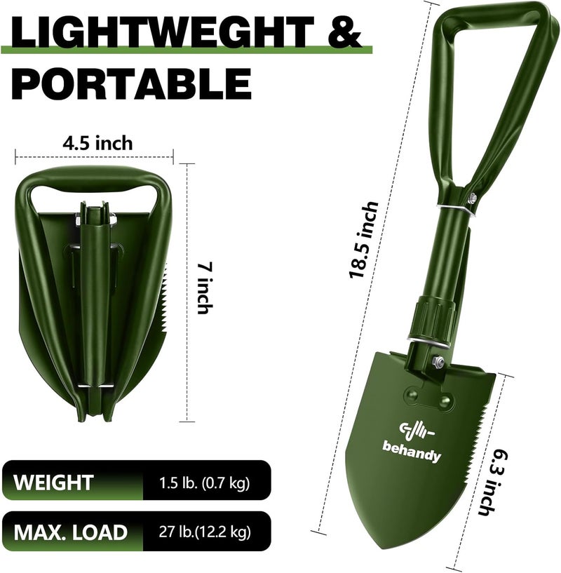Behandy 18.5" Folding Shovel, Tri-Fold Collapsible Shovel for Car, Camping Shovel, Military Entrenching Tool for Gardening, Camping, Digging Dirt, Sand, Snow, Off Road, Portable Car Emergency kit - Image 2