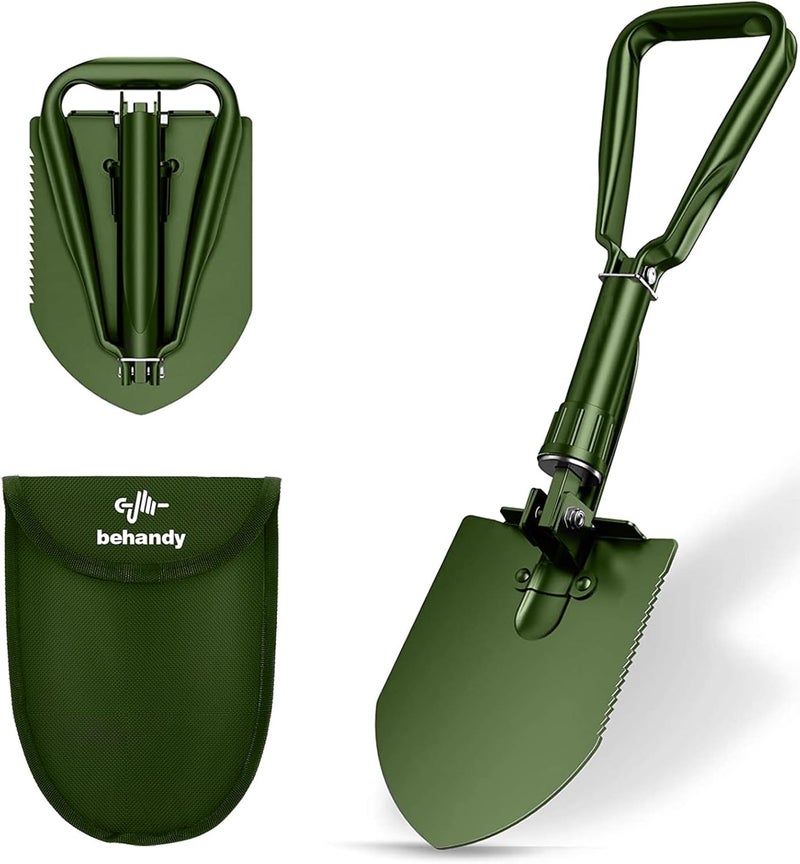 Behandy 18.5" Folding Shovel, Tri-Fold Collapsible Shovel for Car, Camping Shovel, Military Entrenching Tool for Gardening, Camping, Digging Dirt, Sand, Snow, Off Road, Portable Car Emergency kit - Image 1