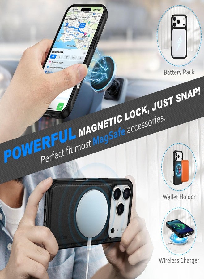 SHIELDON Genuine Leather 2 in 1 Detachable Wallet Case Compatible with iPhone 17 Pro 6.3-inch 5G 2025, Magnetic Wireless Charging, RFID Blocking, Card Holder, Kickstand, Shockproof, Strap Holes- Black - Image 4